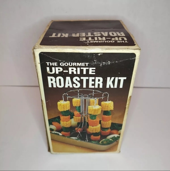 Kmart "The Gourmet Up-Rite Roaster Kit" VTG Steel Top & Bottom Rack & Skewers - Picture 7 of 13